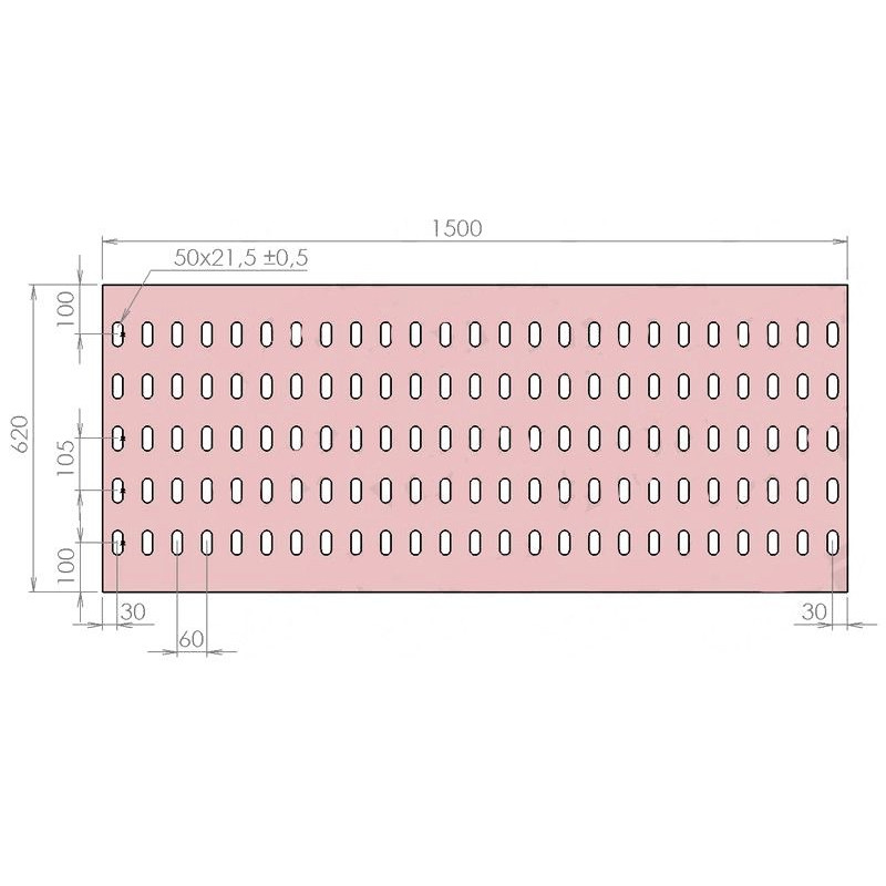 Plech děrovaný 1500 x 620/tl. 3 mm LO (105x60), pozink