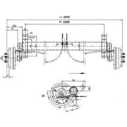 Náprava KNOTT GB 18 (1800 kg) b 1500 mm, 250x40, 112x5, s přípravou pro tlumiče + ANS