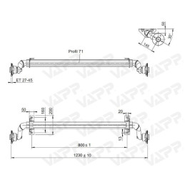 Náprava AL-KO UBR 700-5 (750 kg) a 800 mm, c 1230 mm, 100x4, patky 50