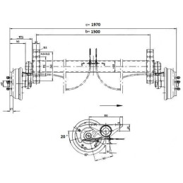 Náprava KNOTT GB 18 (1800 kg) b 1500 mm, 250x40, 112x5, zesílená, 20st. + ANS
