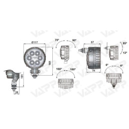 Svítilna pracovní Wesem LED pr.117, 12-24V, 2000 lm, s kabelem 0,5m , rozptýlené světlo