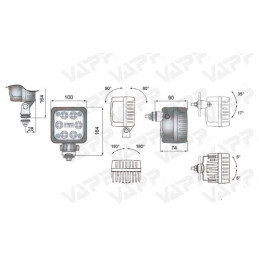 Svítilna pracovní Wesem LED1F, 100x100 mm , LED, 12-24V, 1500 Im, s kabelem 0,5 m
