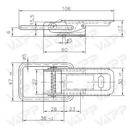 Závěr bočnic - přezka malá bez protikusu KNOTT, bez pojistky 106 mm