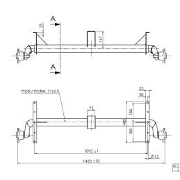 Náprava AL-KO UBR 700-5 (750 kg) a 1092 mm, c 1420 mm, 100x4, patky 159 (Agados,Vezeko)